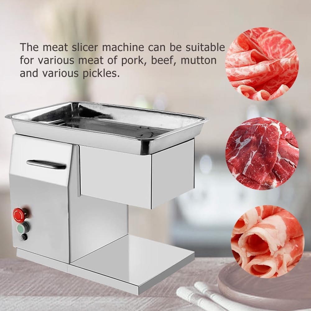 4mm Blade Commercial Meat Slicer Meat Cutter Cutting Machine Stainless Steel 250Kg/Hour 550W 110V 90mm Feeding Port