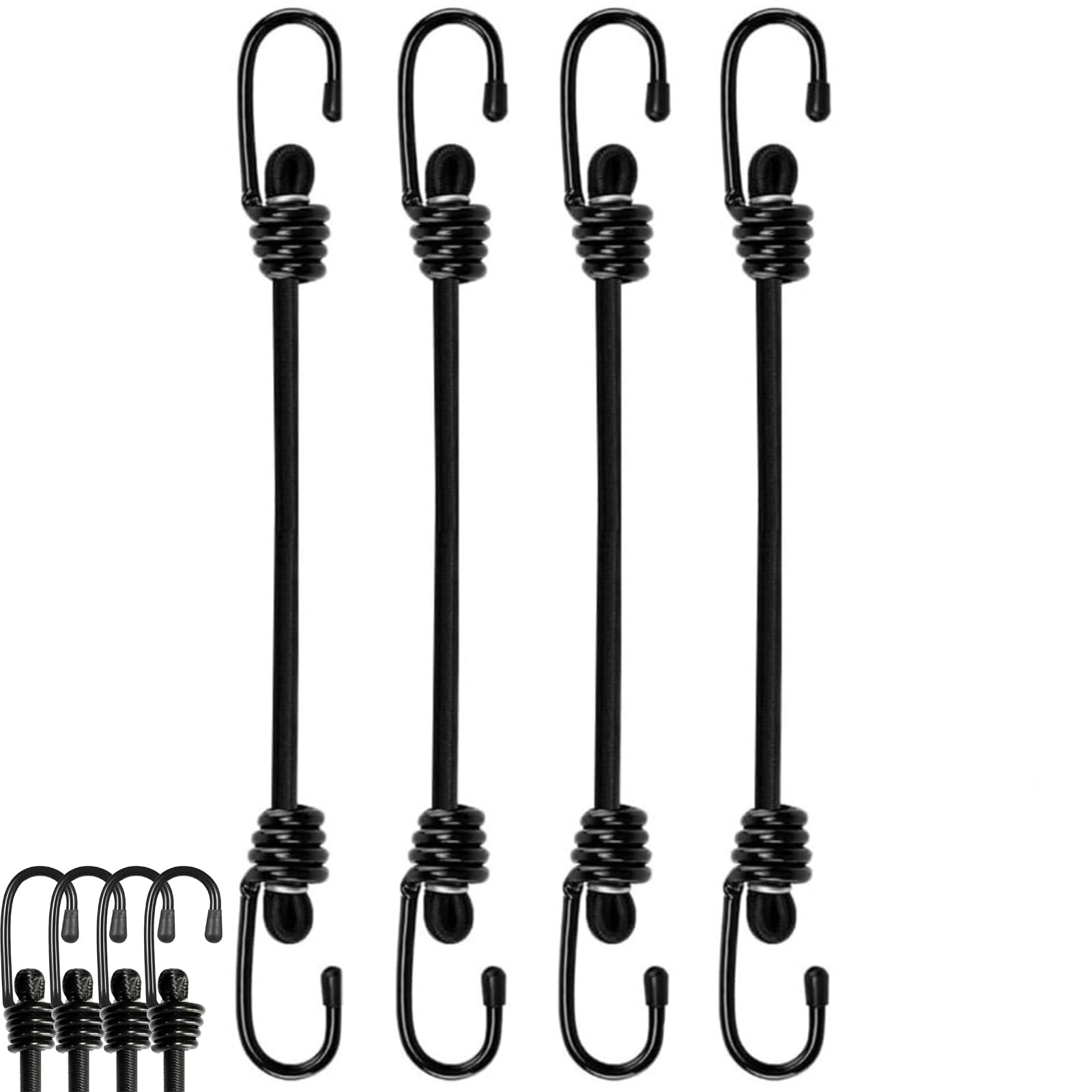 4Pcs Bungee Cords with Hook, Heavy Duty Outdoor Hook Elastic Bungee Straps for Securing Tarps Luggage, Tents