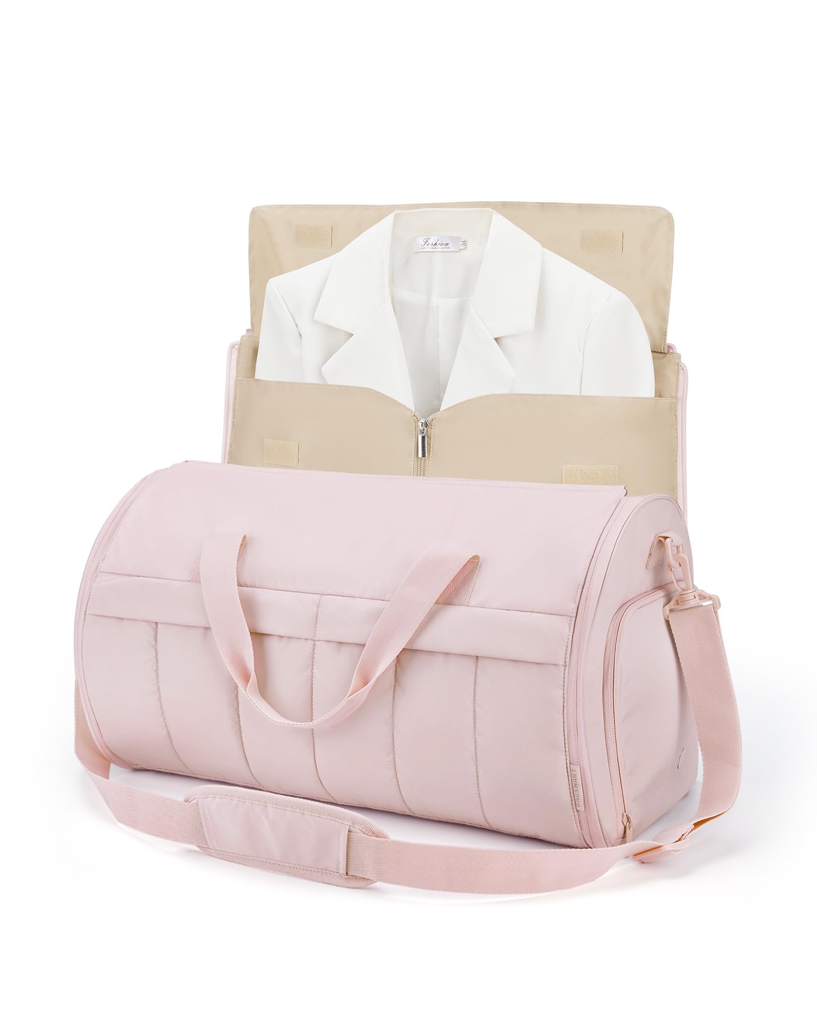 BAGSMART Garment Duffel Bag, Convertible 2-in-1 Puffy Water-Resistant Carry-On with Shoe Compartment, Light Pink