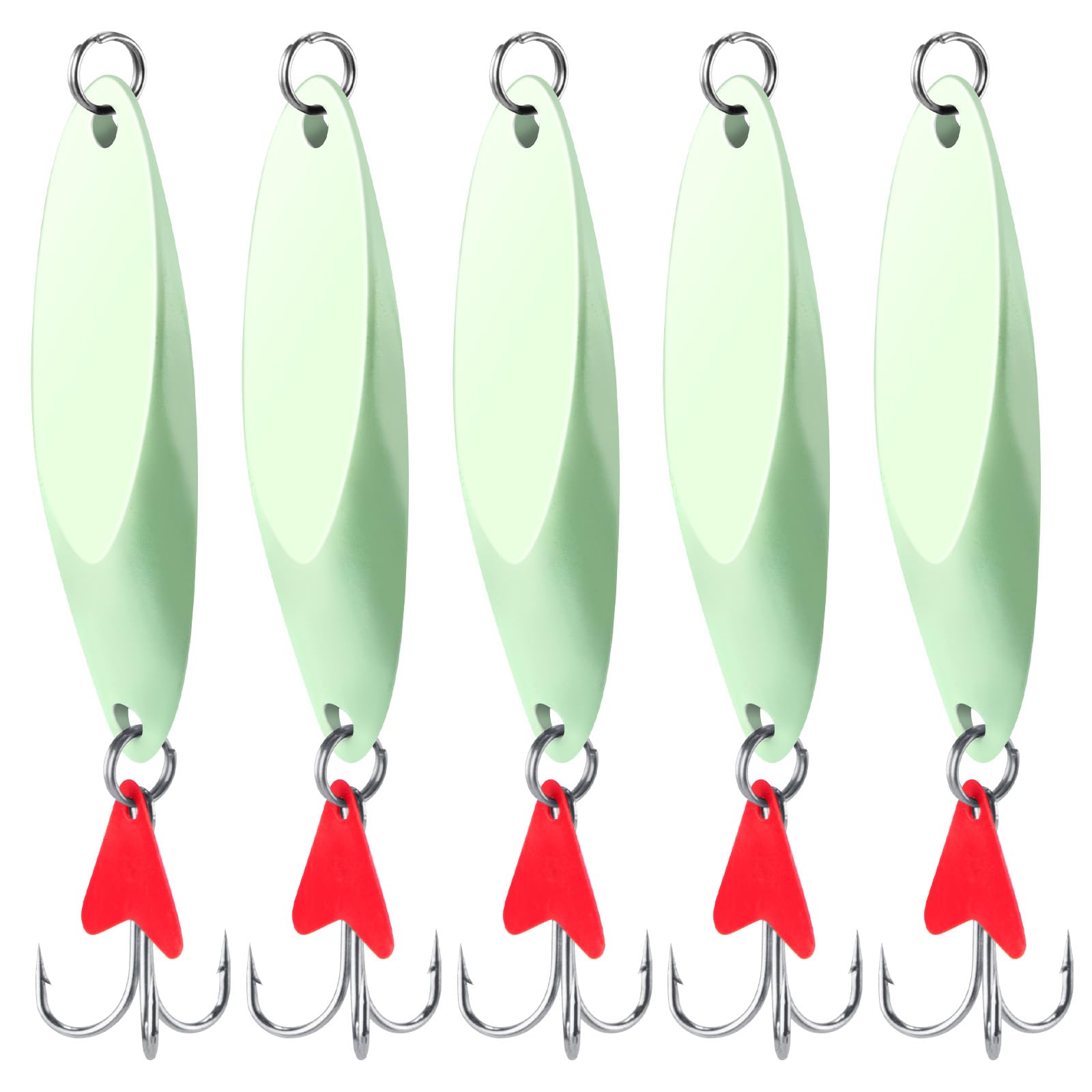 Alwonder Sea Fishing Spinners Lures Dexter Wedge Spoons Metal Jig Spoons Treble Hook with Rattle Blade Red Long Cast for Bass Cod Mackerel Boat Kayak Fishing 21g Glow in Dark