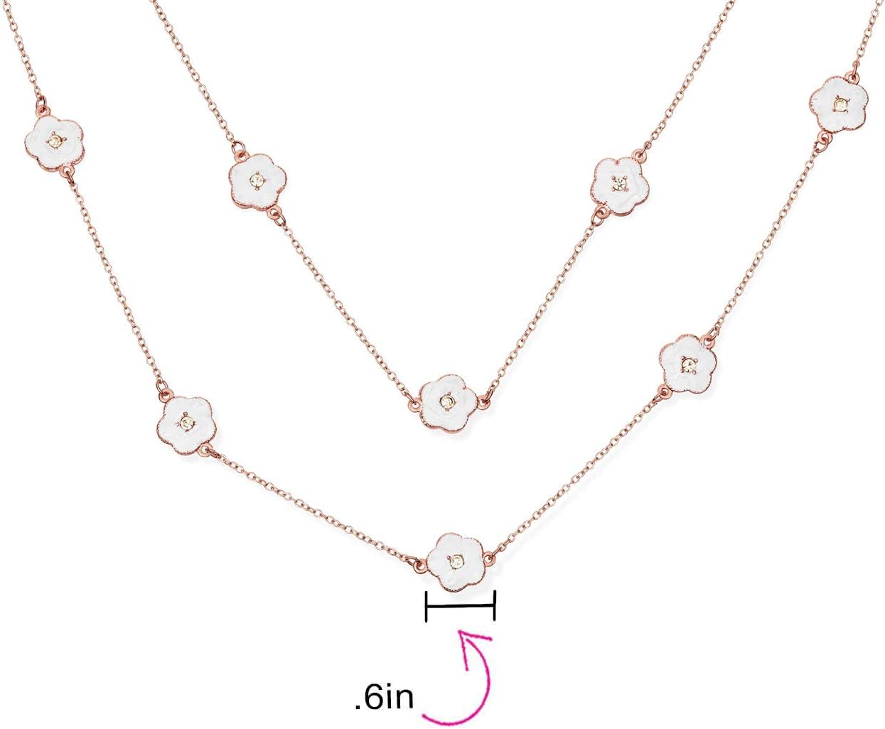 Bling Jewelry Fashion Black White Pink Aqua Orange Enamel Flower Long Wrap Layer 14K Gold Plated Crystal Accent Station Chain Wrap Layer Clover Necklace For Women 36 Inch