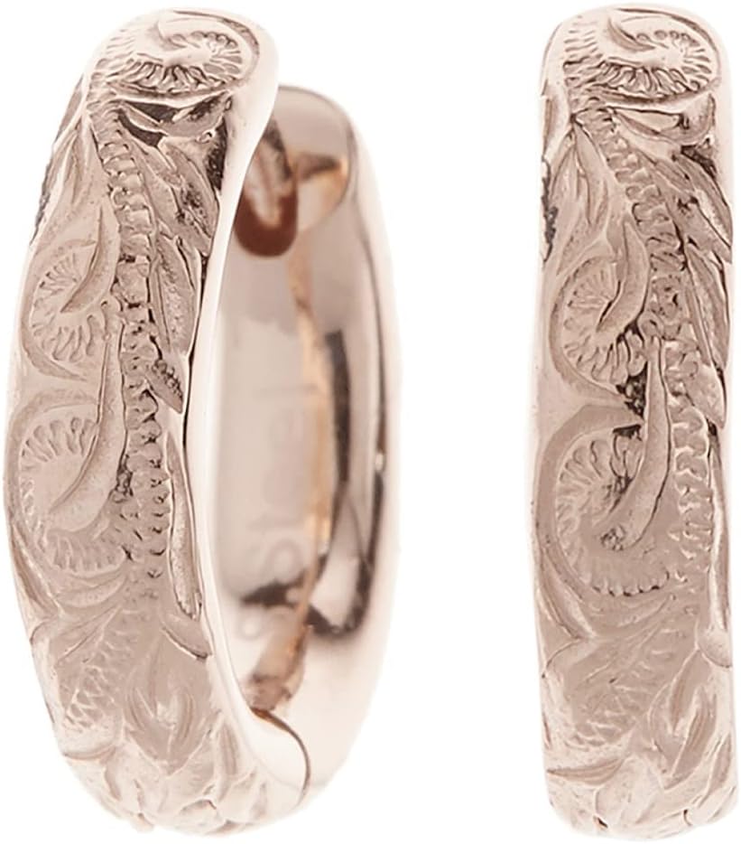 Piena Hawaiian Hoop Earrings for Women Hypoallergenic 316L Stainless Steel 18G Hawaiian Jewelry for Both Ears Carved Plumeria Scroll Design