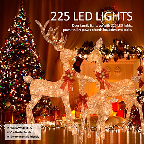 3 Pack 4.3 FT Large Lighted Reindeer Christmas Decoration Outdoor Deer Family Set,225 Lights Gold 52" Buck 47" Doe 29" Fawn Set for Outdoor Yard Artificial Christmas Festive Holiday Decoration by automoris - Image 6