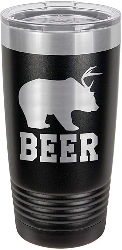BEAR DEER BEER BLACK Vaso de bebida de 20 onzas con pajita  Taza de viaje grabada con láser  Comparar con Yeti Rambler  Idea de regalo para papá