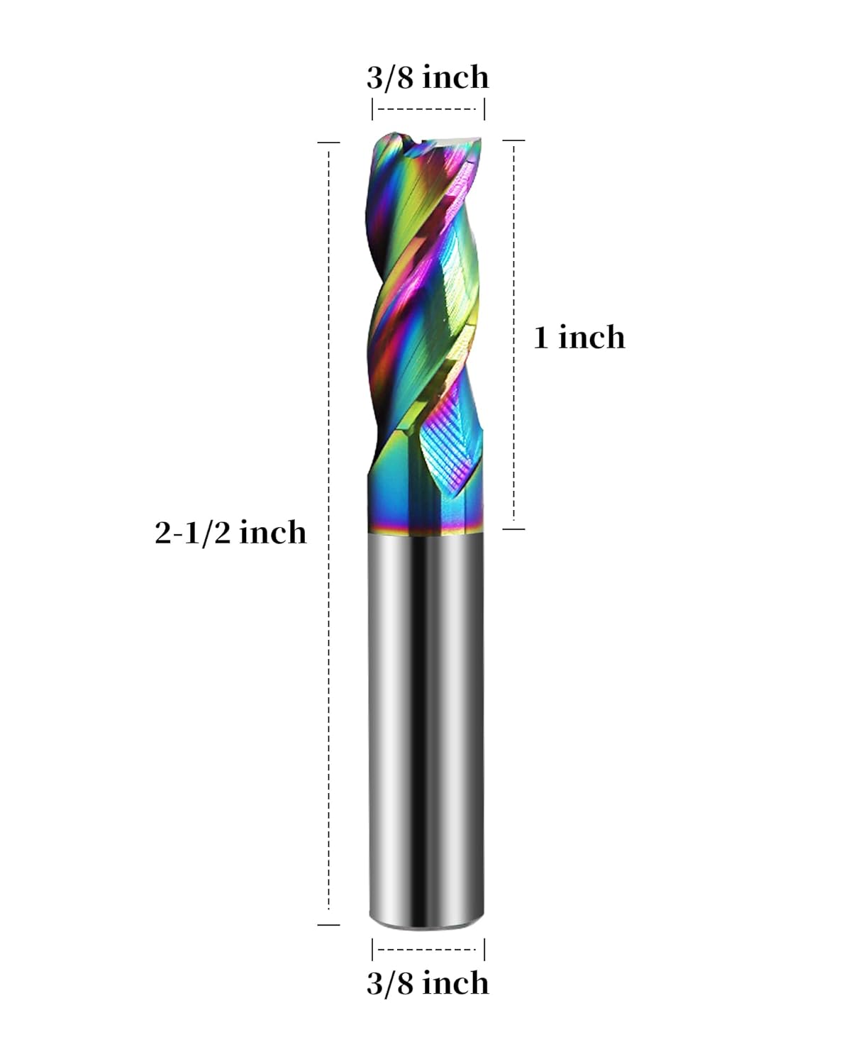 3/8" Carbide Square End Mills, DLC Rainbow Coating, 3 Flute, End Mill Bits for Aluminum, 3/8" Cutting Diameter