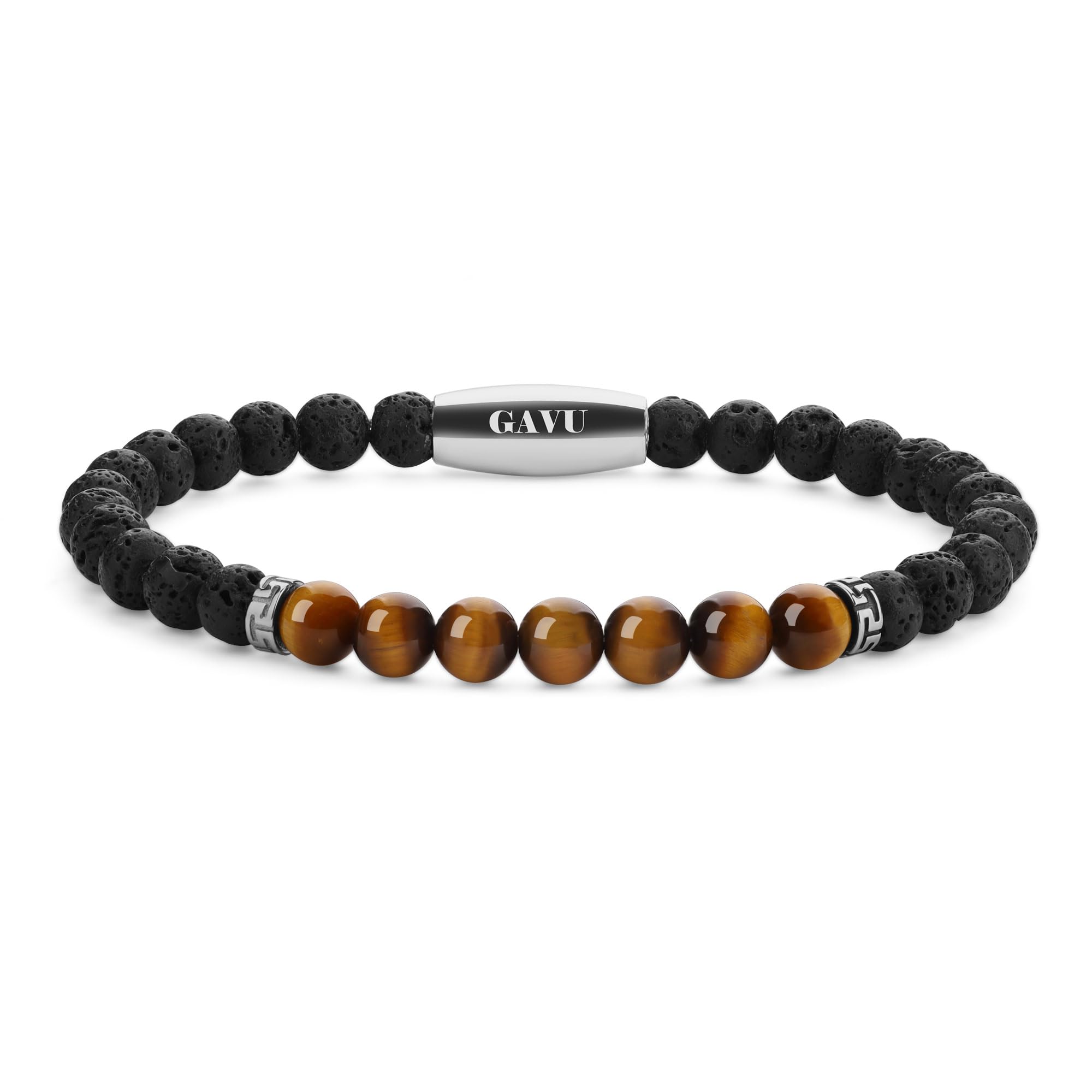 GAVUPulsera de Cuentas de Piedra de Lava y Piedras Naturales para Hombre