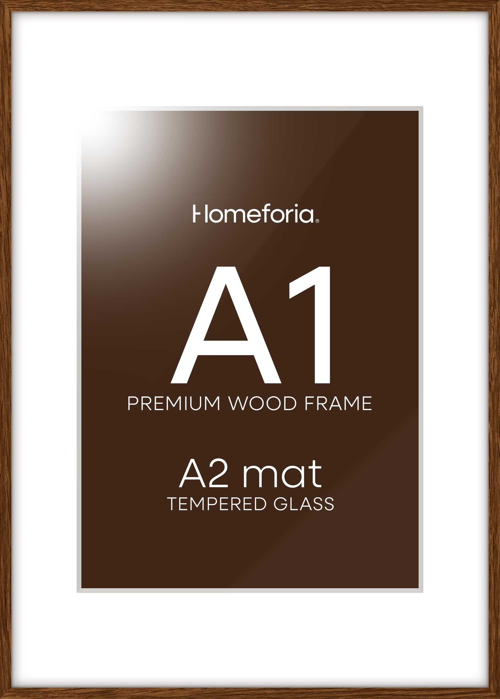 Homeforia A1 Brown Oak Poster Frame, High-End Wood, A2 Mat, Glass | High End Solid Oak Wood, Tempered Glass, Acid-Free A2 Removable Mat, A1 Edge-to-Edge Display, Wall Kit, Set Of 2