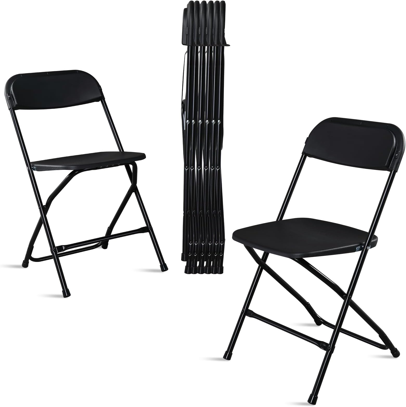 6 Pack Black Plastic Folding Chairs, Portable Party Chairs, Stackable Commercial Seats with Steel Frame for Home Office Wedding Party Indoor Outdoor Events Chairs, 350lbs Capacity