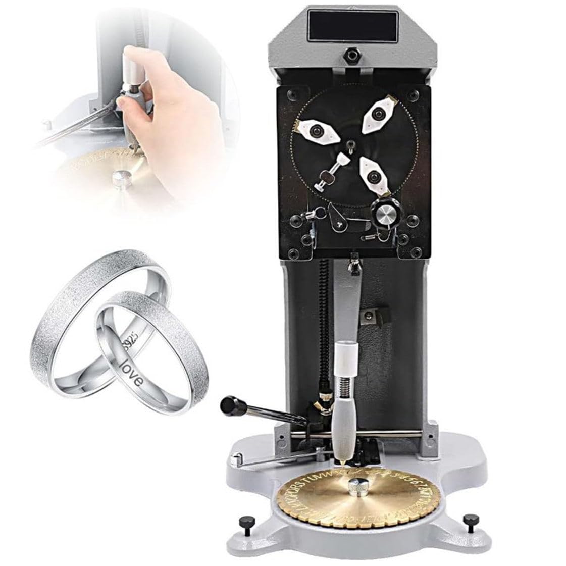 XCSCUK Ring Engraver, Rings Jewellery Making Engraving,1.5mm-2.0mm Standard Letter Block Jewelry Ring Engraving Machine,with Double Sided Dial