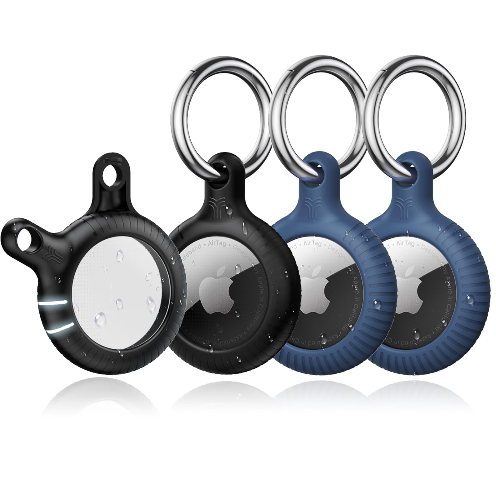 YOSH for Airtag Holder, Airtag Keyring [Twist Lock Design], Integrated Full Cover Anti-Scratch TPU Case 4 Packs, 30mm Metal Spring Keychain for Apple Air Tags 2021, Black & Dark Blue