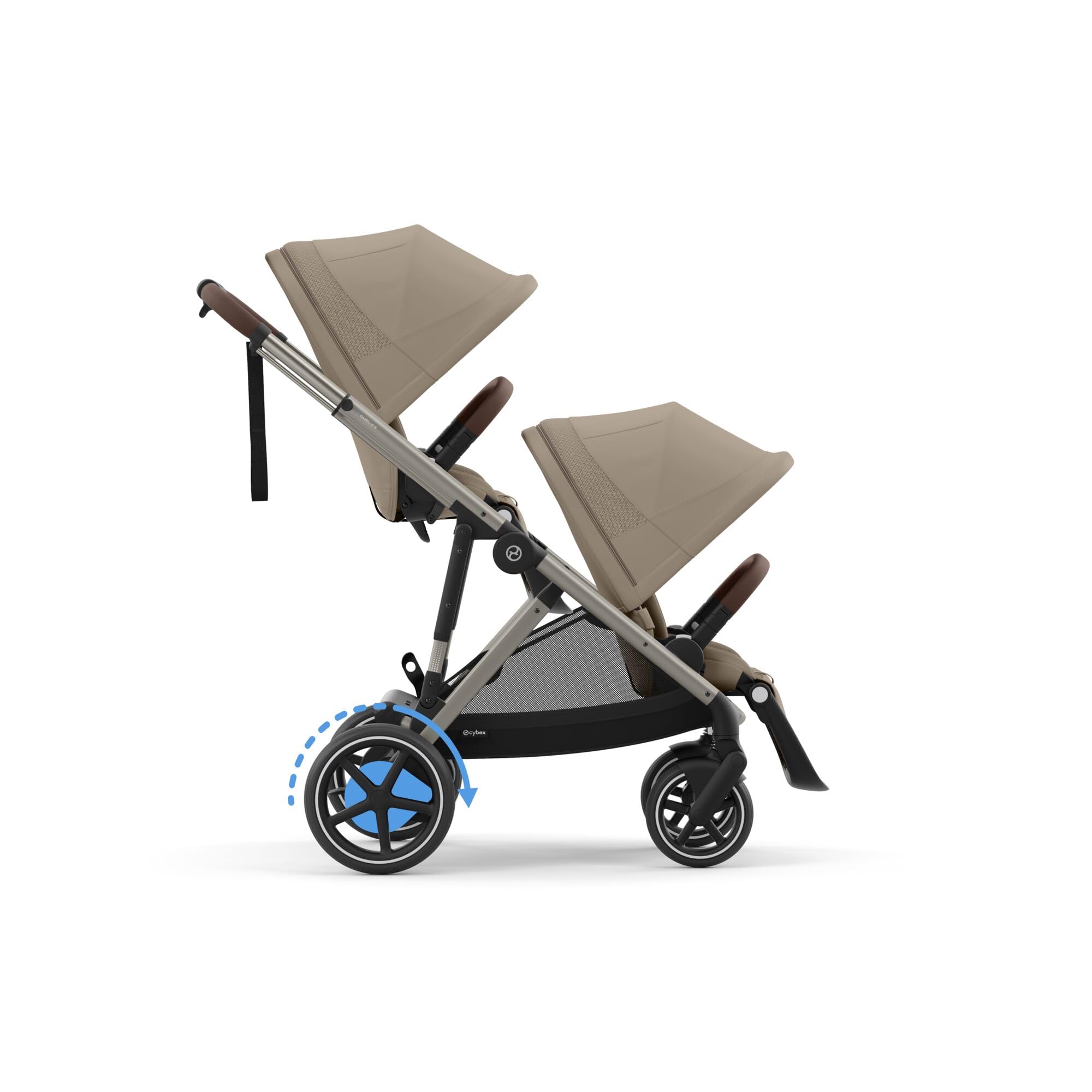 CYBEX Cochecito dorado e-GAZELLE S, máx. 22 kg (modo individual) / 2x 22 kg (modo dúo), sistema todo en 1 con accionamiento eléctrico y 20+ configuraciones, Beige almendra
