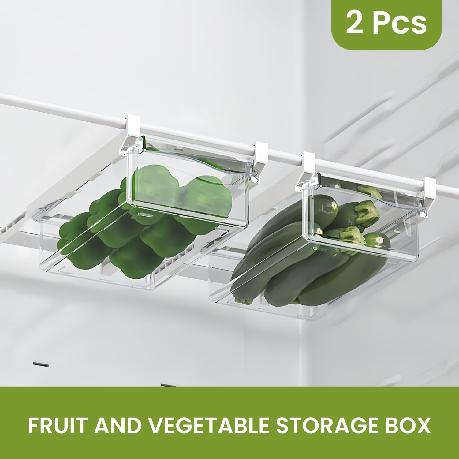 2er-Pack Kühlschrank-Organizer Schublade – Herausziehbares Regal als Fridge Organizer für Eier, Gemüse, passend für Kühlschrankregale unter 1,5 cm und 30-45 cm Glasplatten (Nicht spülmaschinenfest)