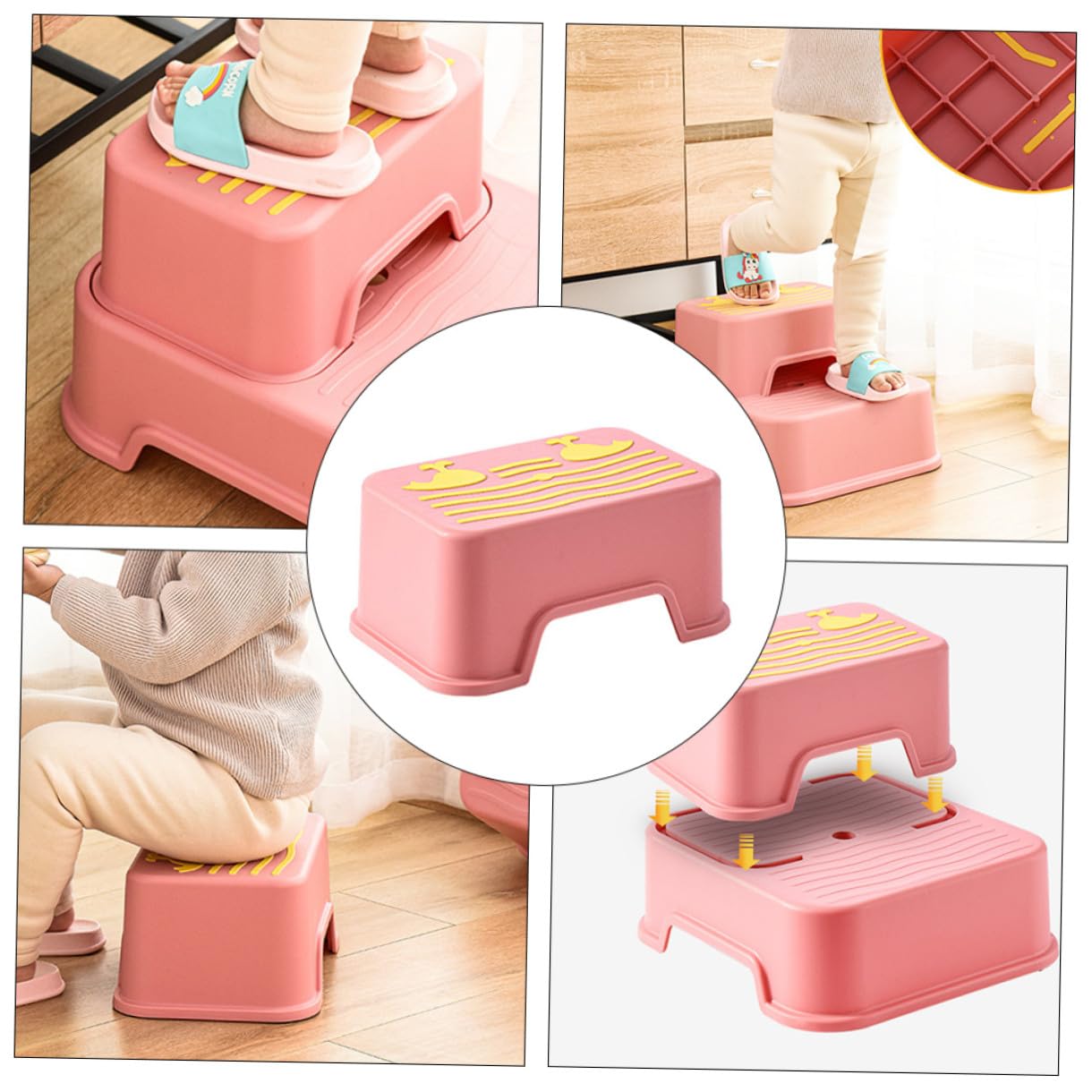 Sgabello Pezzo in Plastica Bambini Pp Antiscivolo Rosa per 1 | Uso Quotidiano e Lavarsi i Denti, Design Multiruolo, Resistente All'usura, per Toddler