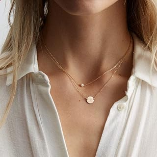 Haloty Boho Layered Coin Pendant Necklace Gold Pearl Beaded Necklaces Chain Jewelry for Women and Girls