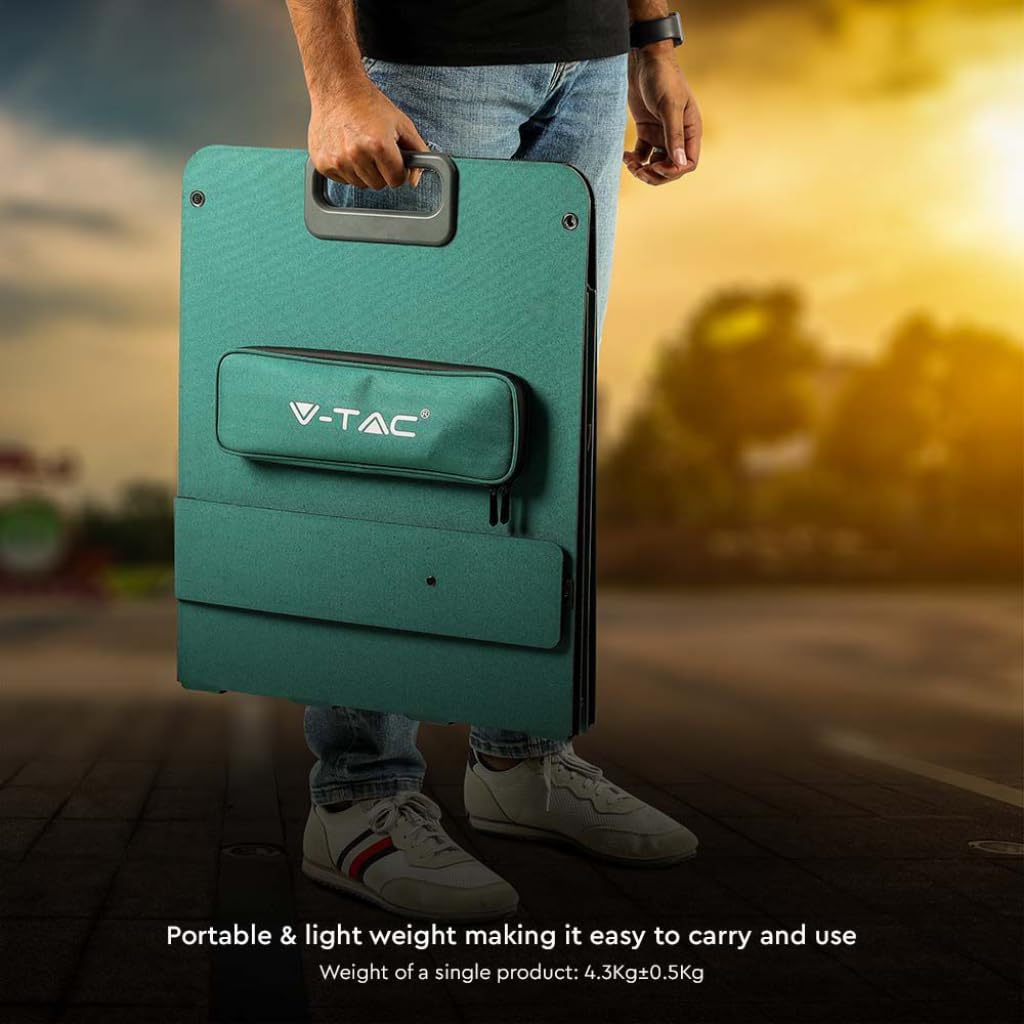 V-TAC Panneau solaire photovoltaïque portable pliable universel – 80 W – Monocristallin – Charge Power Station – Câbles et connexion XT60, DC – Ports USB-A et Type-C – Étanche IP67