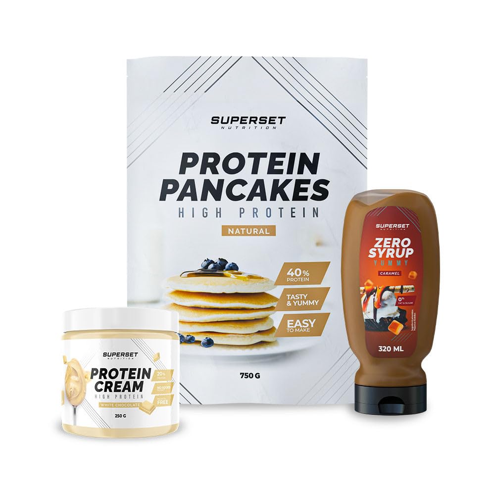 Superset Nutrition | Pack Petit-déj – Pancakes Nature - Protein Cream White Chocolate + Zero Syrup Caramel | Les must-have du petit-déjeuner !