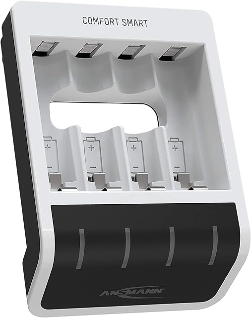ANSMANN Comfort Smart AA & AAA Battery Charger For NiMH NiCd Rechargeable Batteries | Quick Charging with Rapid Capacity Testing |Incl 1m USB Cable - 3 Yr Warranty