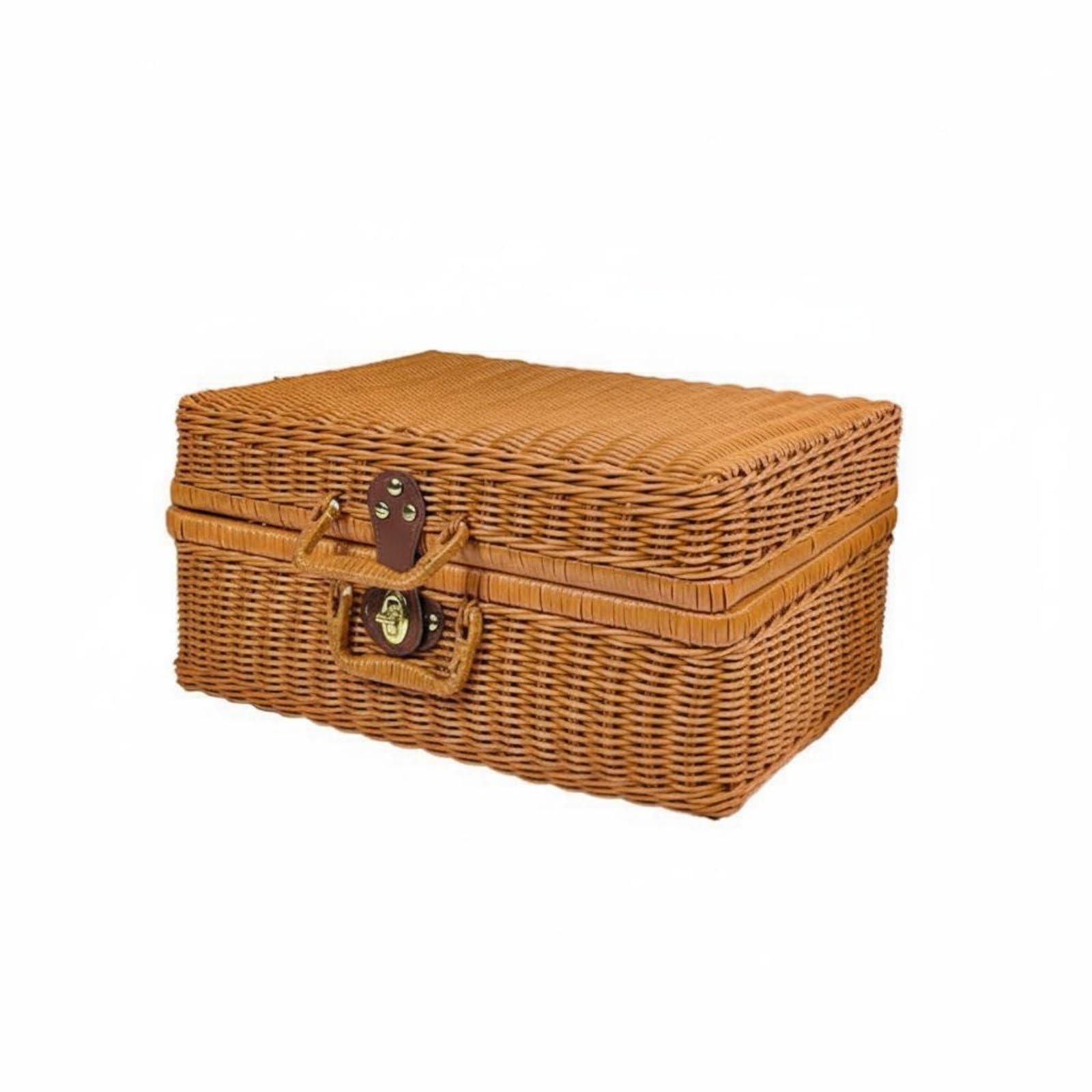 Decorative Prop Suitcase Multifunctional Vintage Design Suitcase Woven Storage Trunk Rustic Portable Storage Case Large Capacity, Brown-image-43
