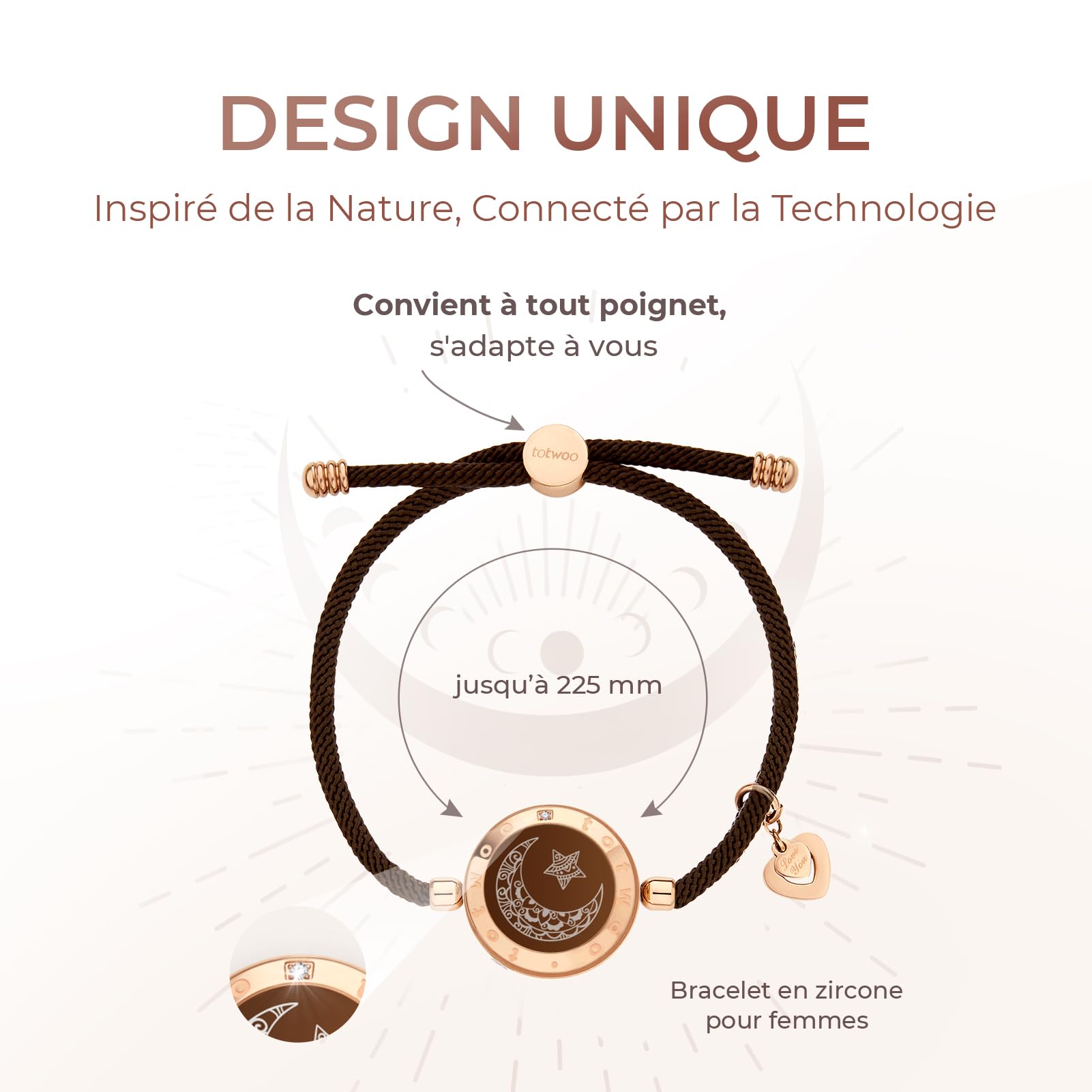TOTWOO Pulseras táctiles de larga distancia con función de vibración, joyas inteligentes para él y ella, pulseras a juego, patrón de sol y luna, regalos para parejas, pareja de pareja de pareja uno a