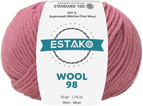 Estako Lana 98. 100% Lana Merina Superwash Lana Lana Lana Media Suave Hilo Para Tejer Y Ganchillo 1.76 oz (50gr) 98 yardas (295.3 ft) (6377-Rosa)