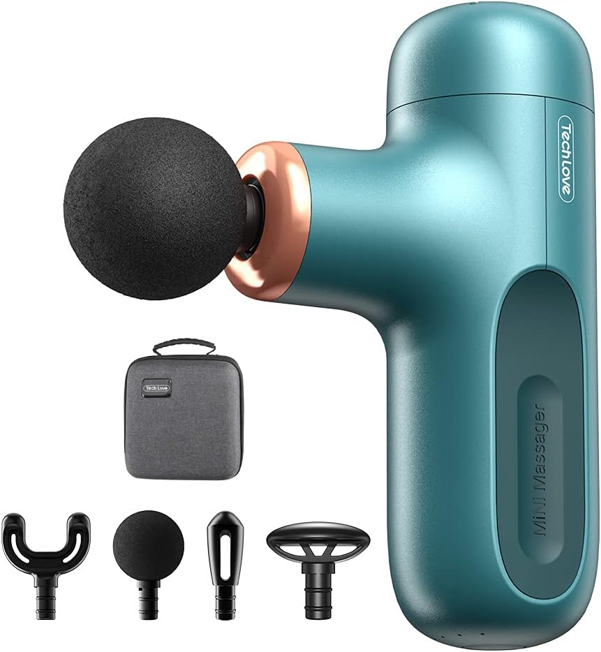 Tech Love Mini Massage Gun, Pocket-Sized Deep Tissue Massager Gun, Portable Percussion Muscle Massage Gun for Athletes, Ultra Small & Quiet Handheld Electric Body Massager for Home Office Gym
