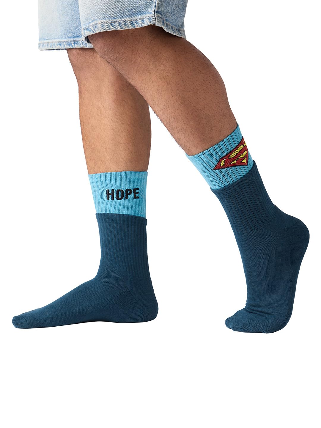 the souled store Superman: Classic Logo Socks | Premium Cotton Blend Crew Length Printed Unisex Footwear | Iconic Superhero Themed Casual Accessories – Free Size-picture-33