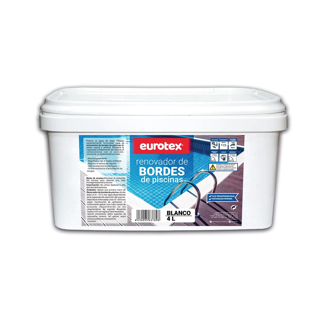 Nazza Renovador de Bordes de Piscina - Respetuosa con el medio ambiente - Pintura para Bordes de Piscina al Agua - Blanco 4L - Mantiene la capacidad antideslizante del soporte