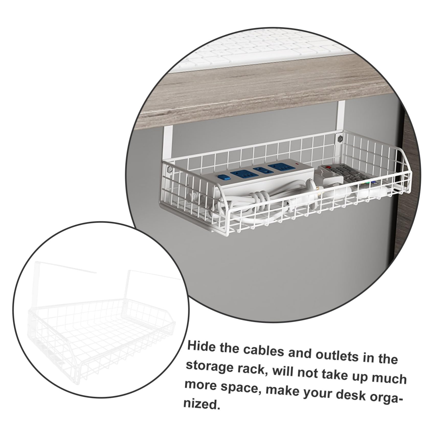 VICASKY Organisateur de Câbles de Bureau Blanc Grand Format sans Perçage Support de Gestion des Câbles en Plastique Solide Rangement sous Bureau et Adaptateurs et Maison Panier Suspendu