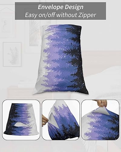 Miniatura 7 de Fundas de almohada tamaño King de bosque morado y negro, fundas de almohada suaves decorativas para sofá de cuerpo largo con cierre de sobre,