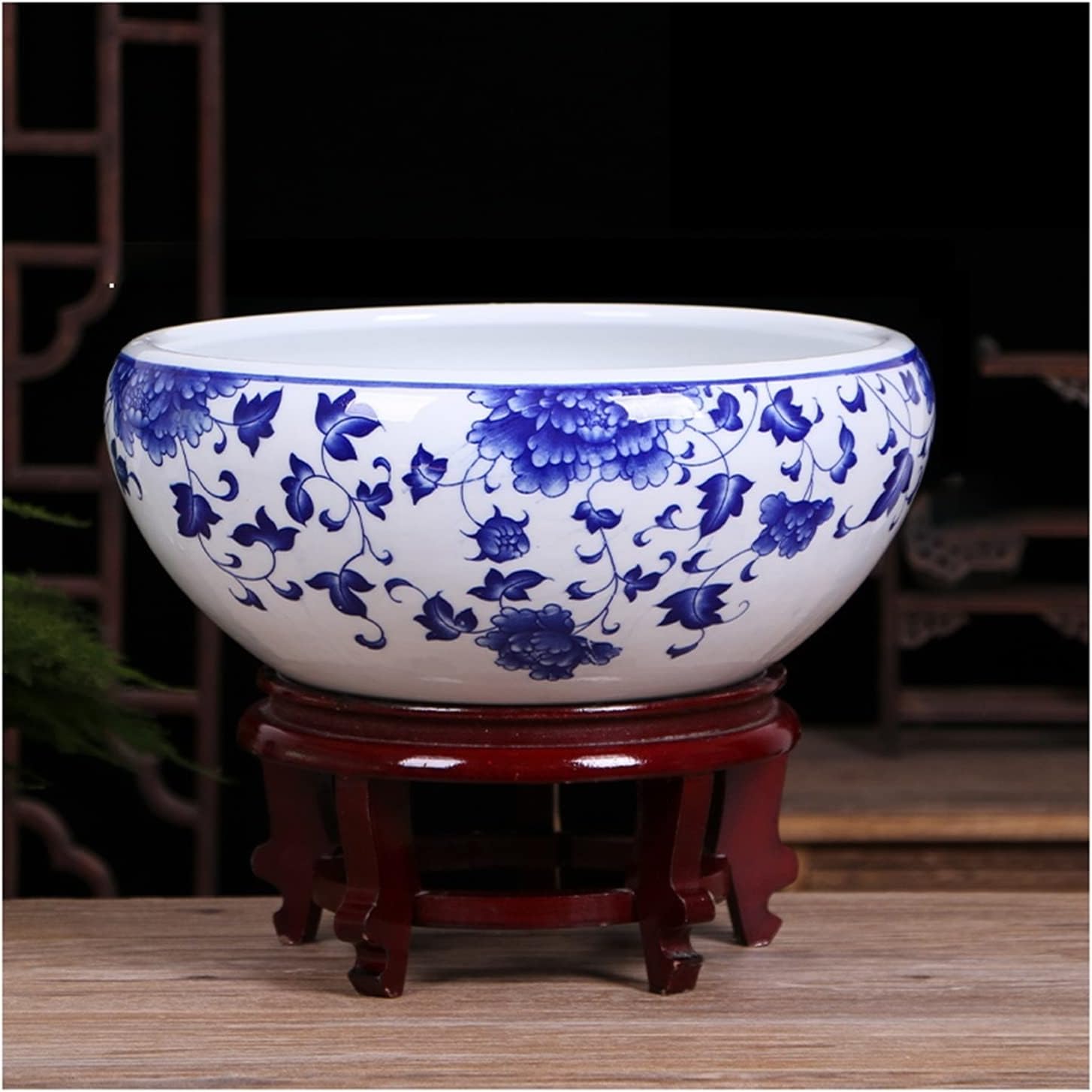 Fish Tank Aquarium Ceramic Fish Bowl Desktop Goldfish Tank Living Room Balcony Blue and White Mountain River Tank Office Ornamental Fish Culture Tank Fish Tank Decor(B,50CM)