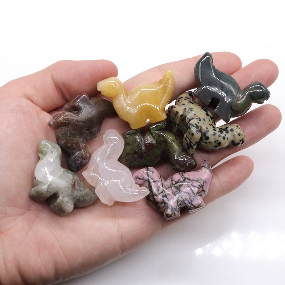 1.5 "figurka dinozaura naturalny kwarc różowy zielony awenturyn kryształy lecznicze kamień dekoracja domu kamień ozdoba (Color : Pink Black Rhodonite, Size : 10PC)