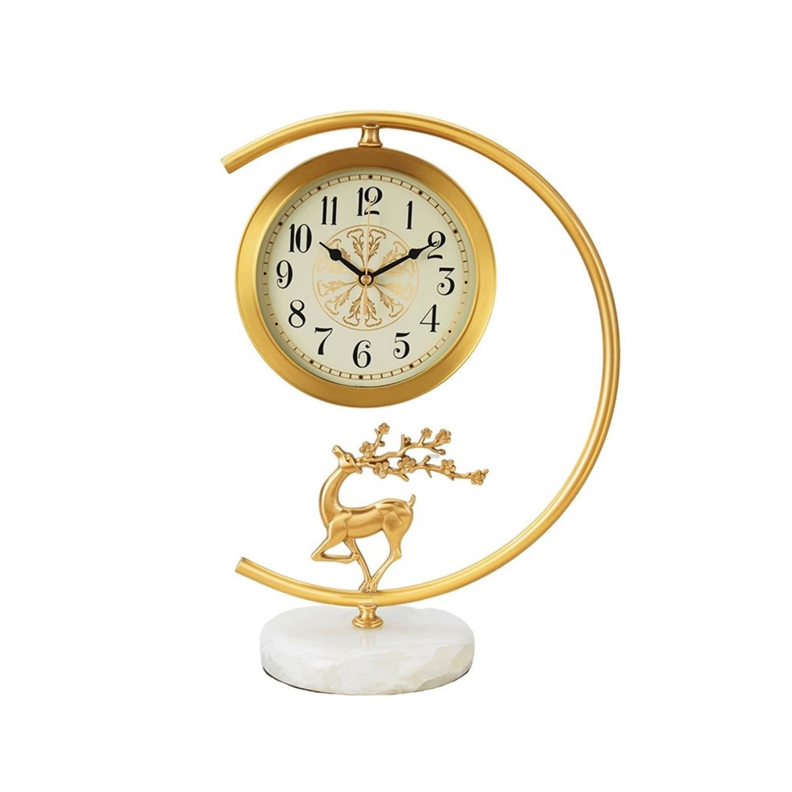 B3F7M4R9J2 Table clock Vintage Desk Clock 7-inch dial Desktop Brass Table Home Decorations for Living Room Bedroom Shelf(White)