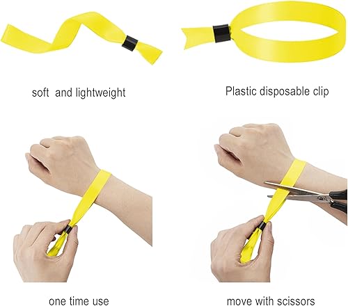 Miniatura 3 de Paquete de 100 muñequeras, pulseras amarillas para eventos, pulseras para conciertos, festivales, fiesta de admisión, 13.78 x 0.59 pulgadas