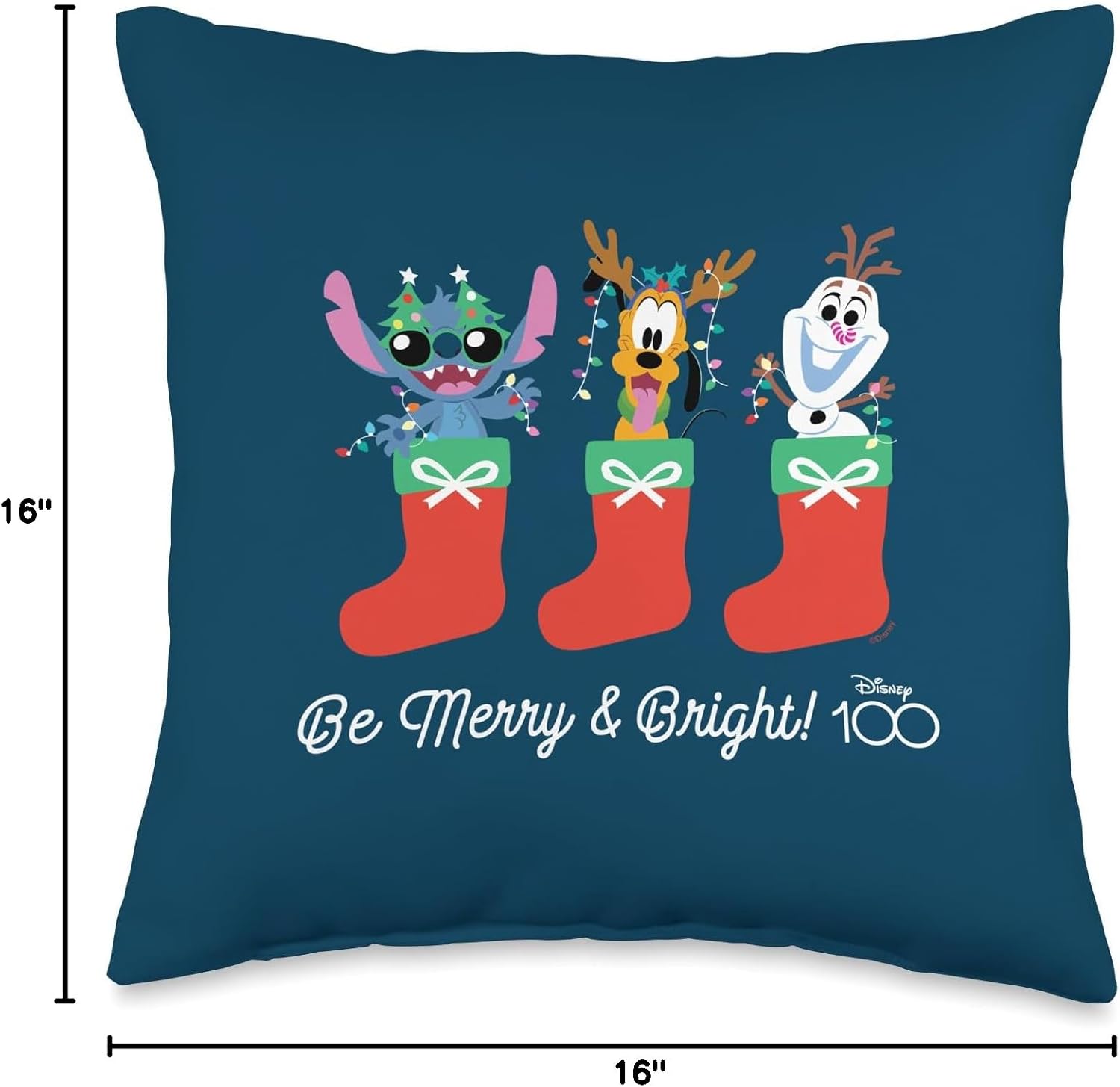 Disney 100 Stitch Pluto Olaf Christmas Be Merry & Bright! Throw Pillow