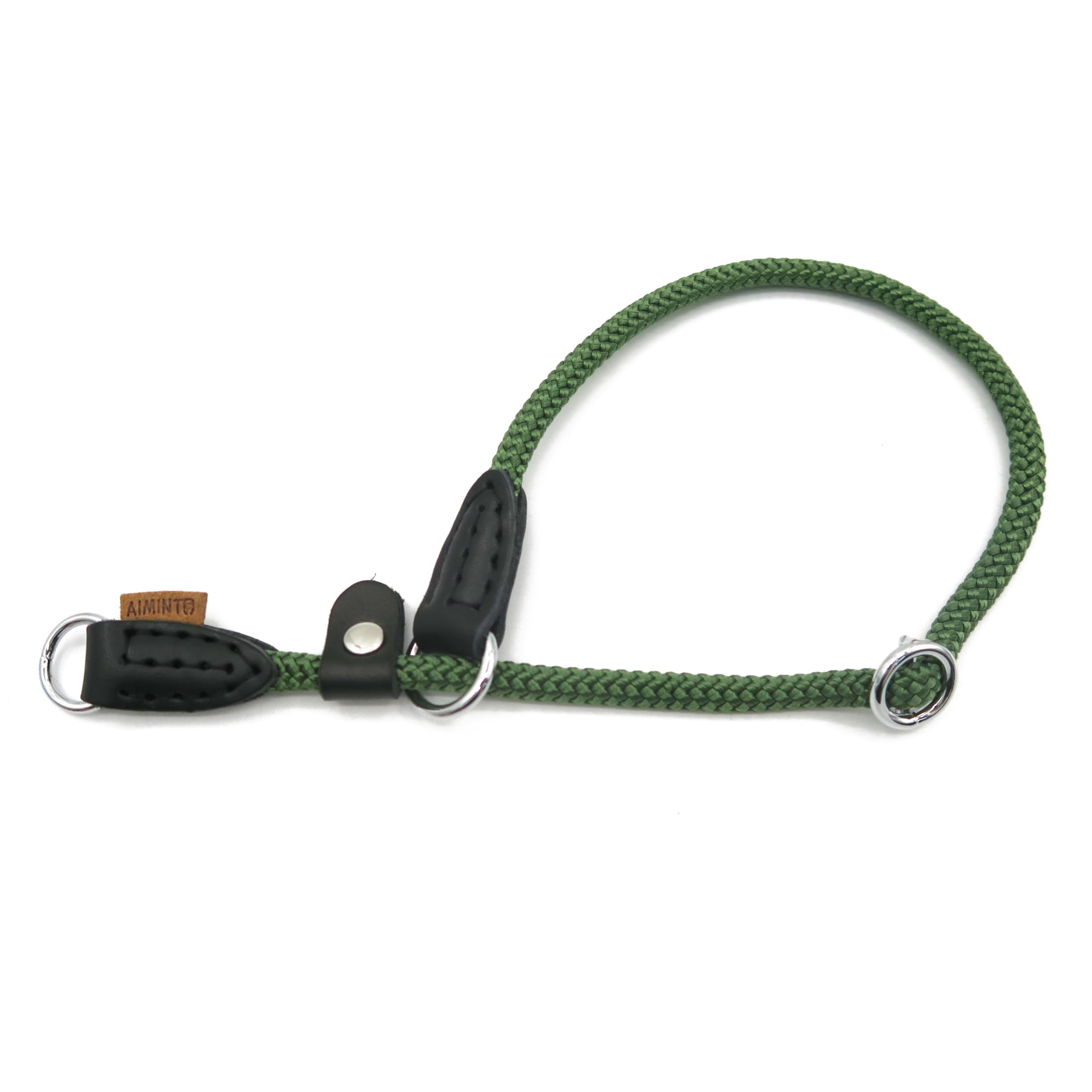 Aiminto Braided Round Martingale Dog Collar, Training Collar with Slidable Stop Ring and Adjustable Stopper