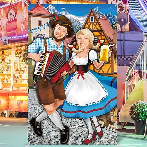 Image of Tudomro Oktoberfest Couple Photo Door Banner Party Decorations 6 x 4 ft Oktoberfest Photo Prop Bavarian Backdrop Door Banner Backdrop Supplies for Themed Party Decor German