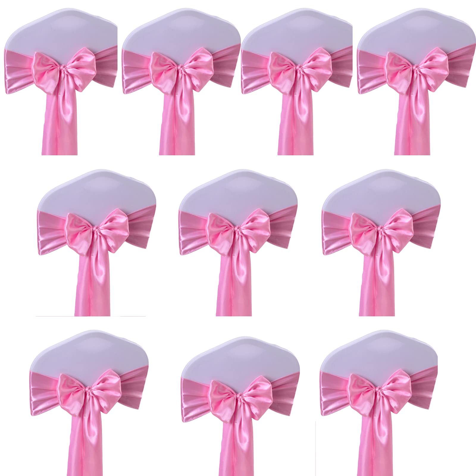 Chengzi Pink 10 Pcs Party Decoration Satin Chair Sashes, Satin Bow Tie Soft Chair Sash Bow Ribbon For Wedding, Banquet, Birthday, Event Decoration (Pink)