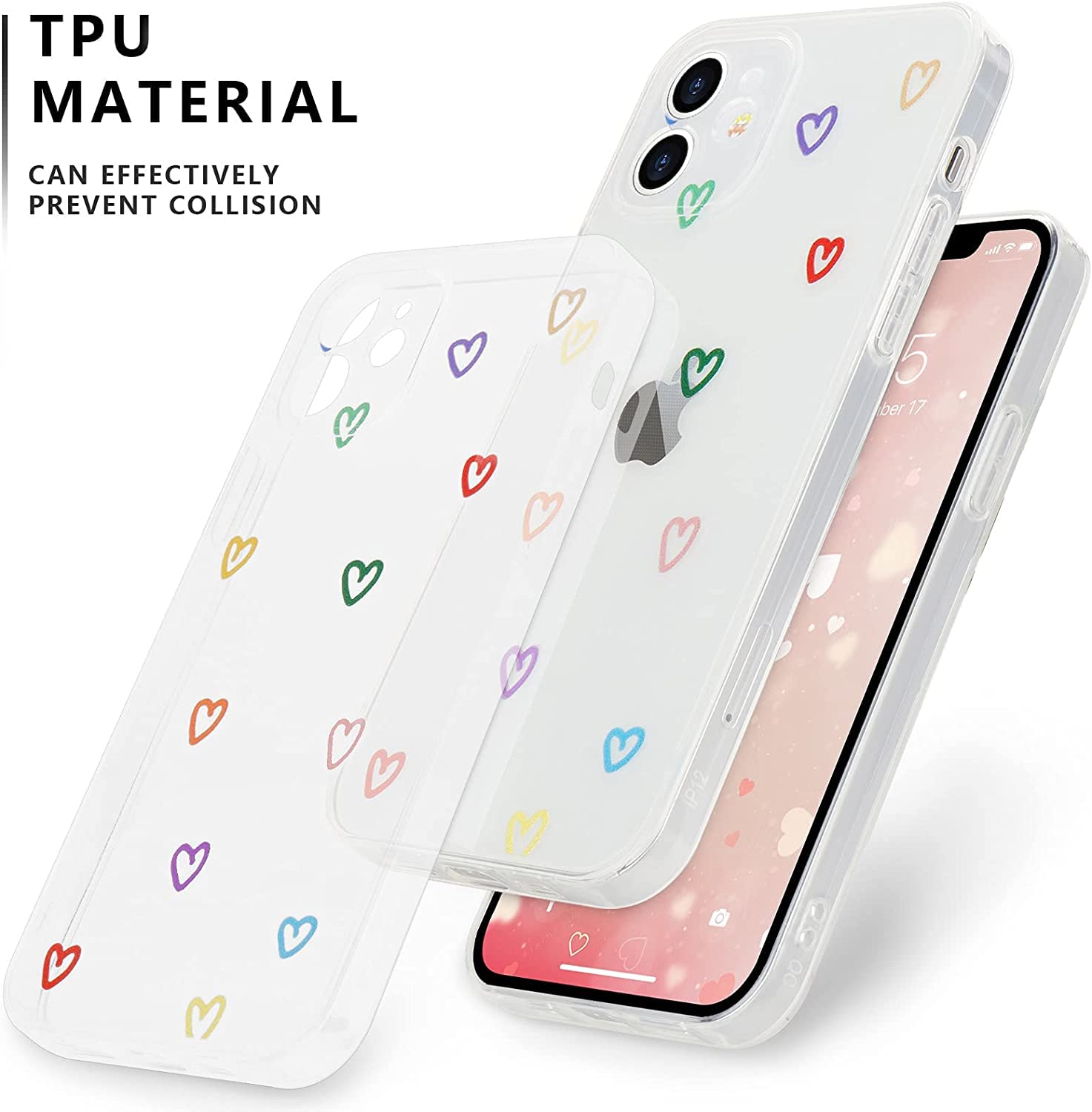 Urarssa Cover Compatibile con iPhone 11 Custodia Cute Love Hollow Heart Cover Ultra Sottile Trasparente Custodia per Donne Morbid TPU Silicone Antiurto Custodia Flessibile per iPhone 11