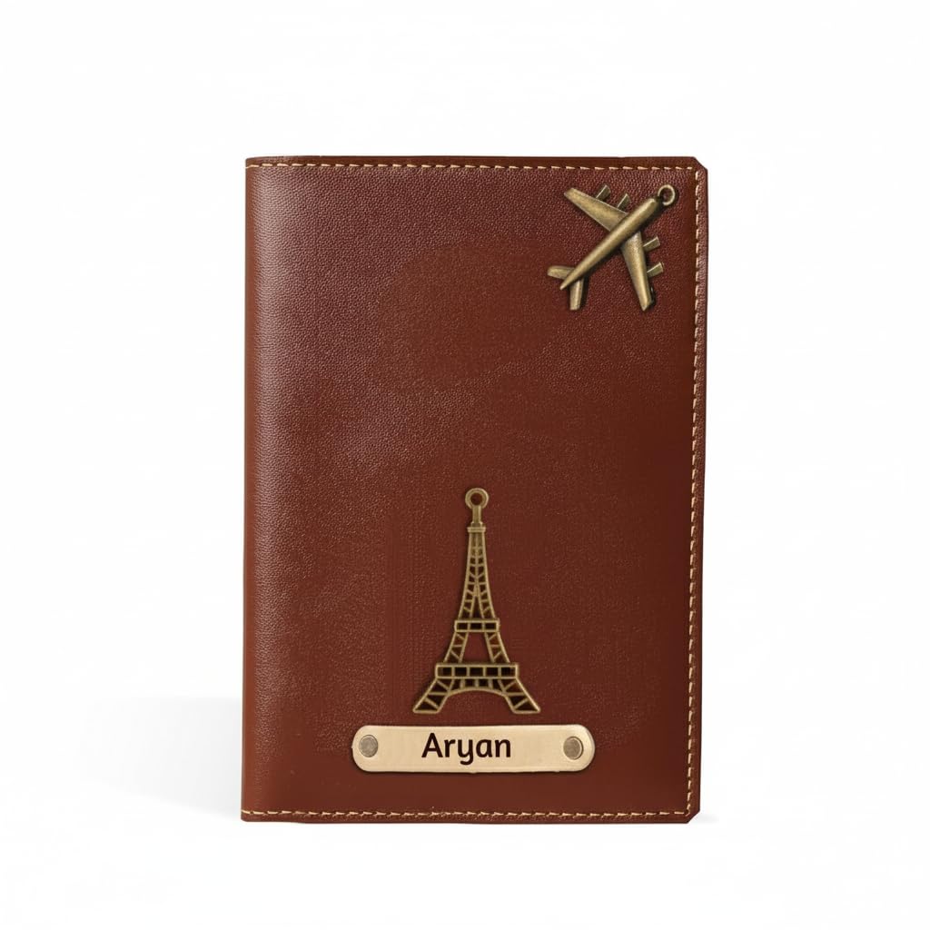the unique gift studio Personalised Name & Charm Leather Passport Cover Holder for Men & Women Brown - Customised Passport Holder for Gift - Birthday Gift-picture-31