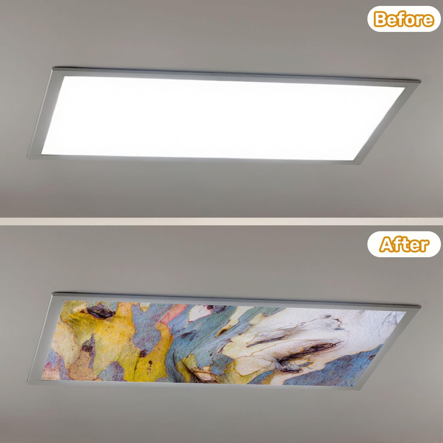 Fluorescent Light Covers for Ceiling Lights Eucalyptus Tree bark Texture Colourful Natural Abstract Easy to Install Magnetic Light Filter for Classroom Office Hospitals School Home Decor