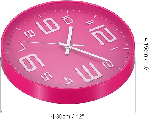 Miniatura 8 de PATIKIL Reloj de pared de 12 pulgadas, funciona con pilas, movimiento de barrido silencioso sin tictac, números 3D blancos, relojes redondos para