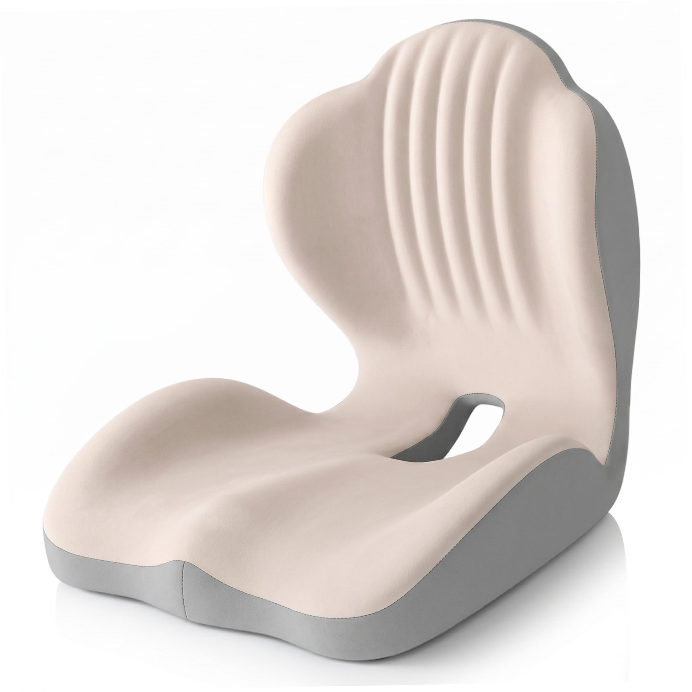 Tsawntd Ergonomic Seat Cushion, L-Shaped Ergonomic Memory Foam Seat Cushion with Coccyx Hollow, Office Chair Cushions For Lumbar and Back Comfort, Beige