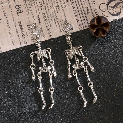 Skull Skeleton Clip On Earrings for Women Trendy Dangle Drop Clip Earrings3