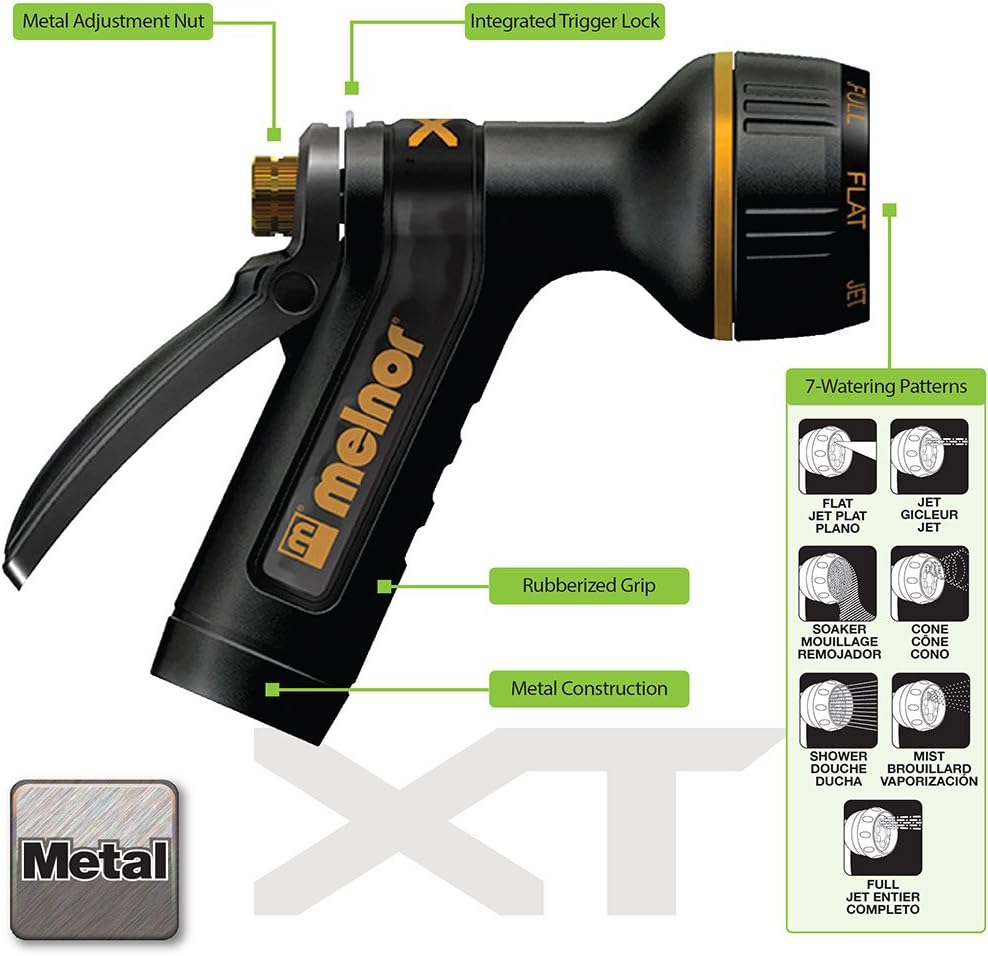 Melnor 65175AMZ 6 Piece Quick Connect Set Connector Bundle, Black, Blue & 65143AMZ Metal 7 Pattern Nozzle Bundle, Black, Yellow