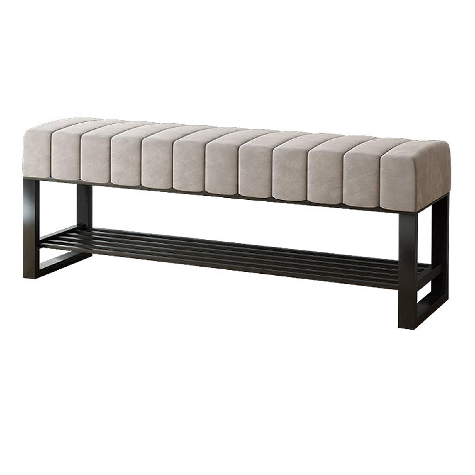 LWJSOCP Velvet Upholstered Bench with Shoe Rack Stylish End of Bed Storage ating for Bedroom Living Room Entryway & HallwayMetal Frame SpaceSaving Design
