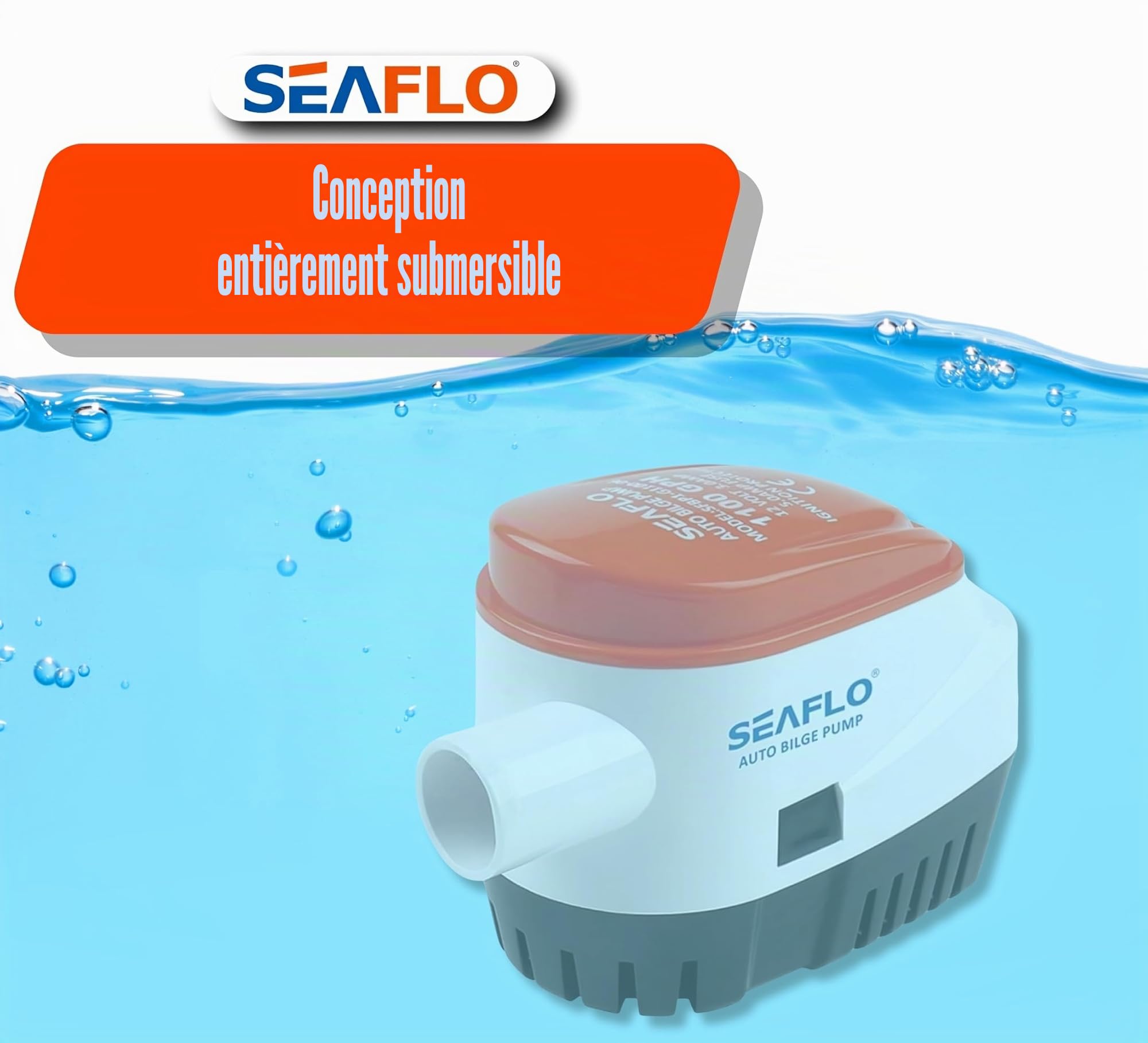 LIGHTEU SEAFLO Pompe à eau submersible automatique pour bateau 12 V avec interrupteur à flotteur 1100 GPH