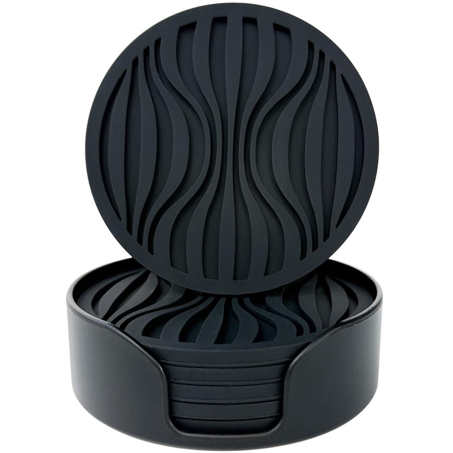 Silicone Coaster Set of 6 Pieces with Silicone Cup Holder,Drinking Coasters, Cup Mat for Drinks,Live for Hot or Cold Drink Thickened, Non-Slip, Non-Stick (black)