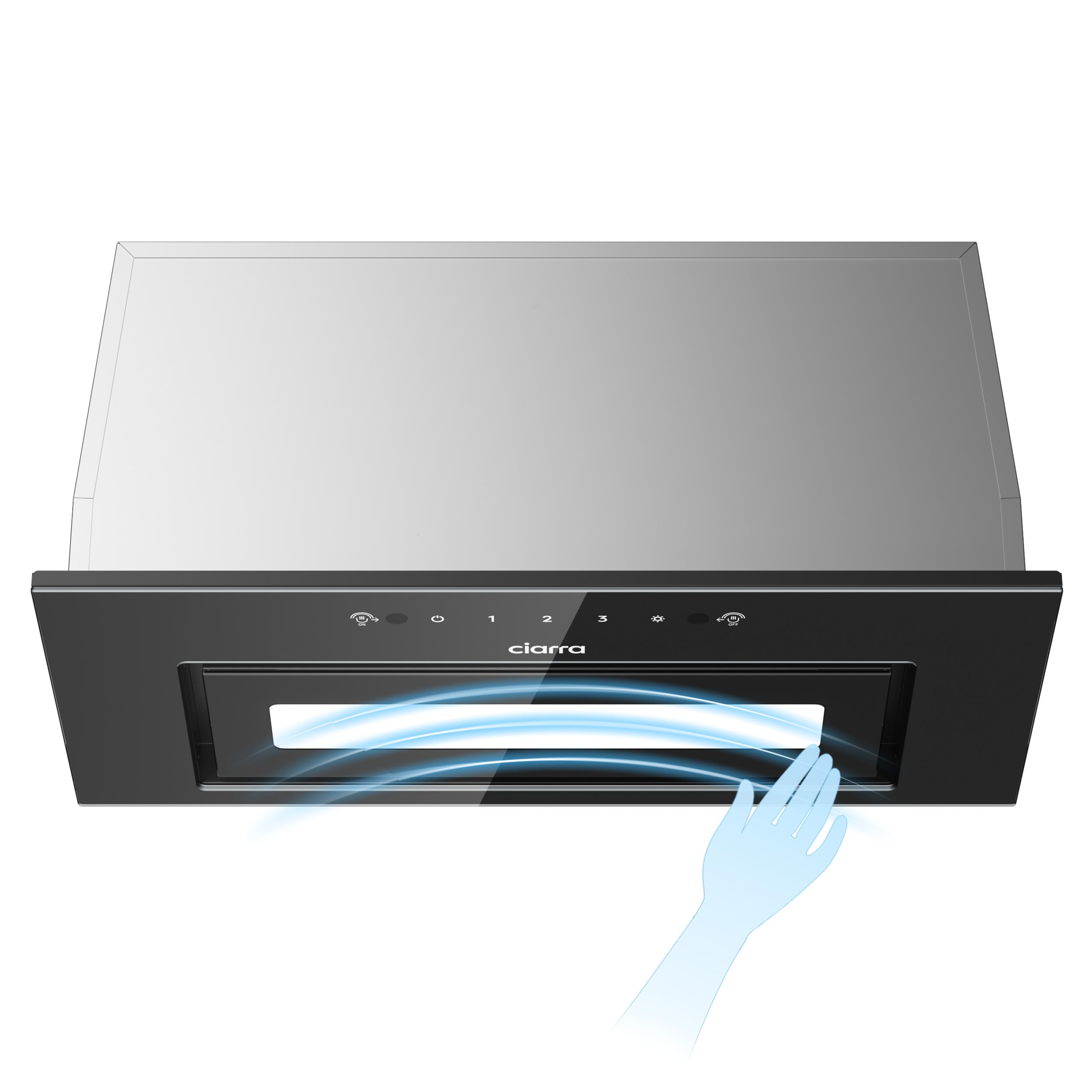 CIARRA CBCB6931B Cappa Aspirante Incasso 60cm Classe A- 460m³/h - 3 Velocità - Doppia Modalità -Controllo Gestuale-Facile Installazione-Con Carbone Attivo CBCF055 - Acciaio Inox Nero