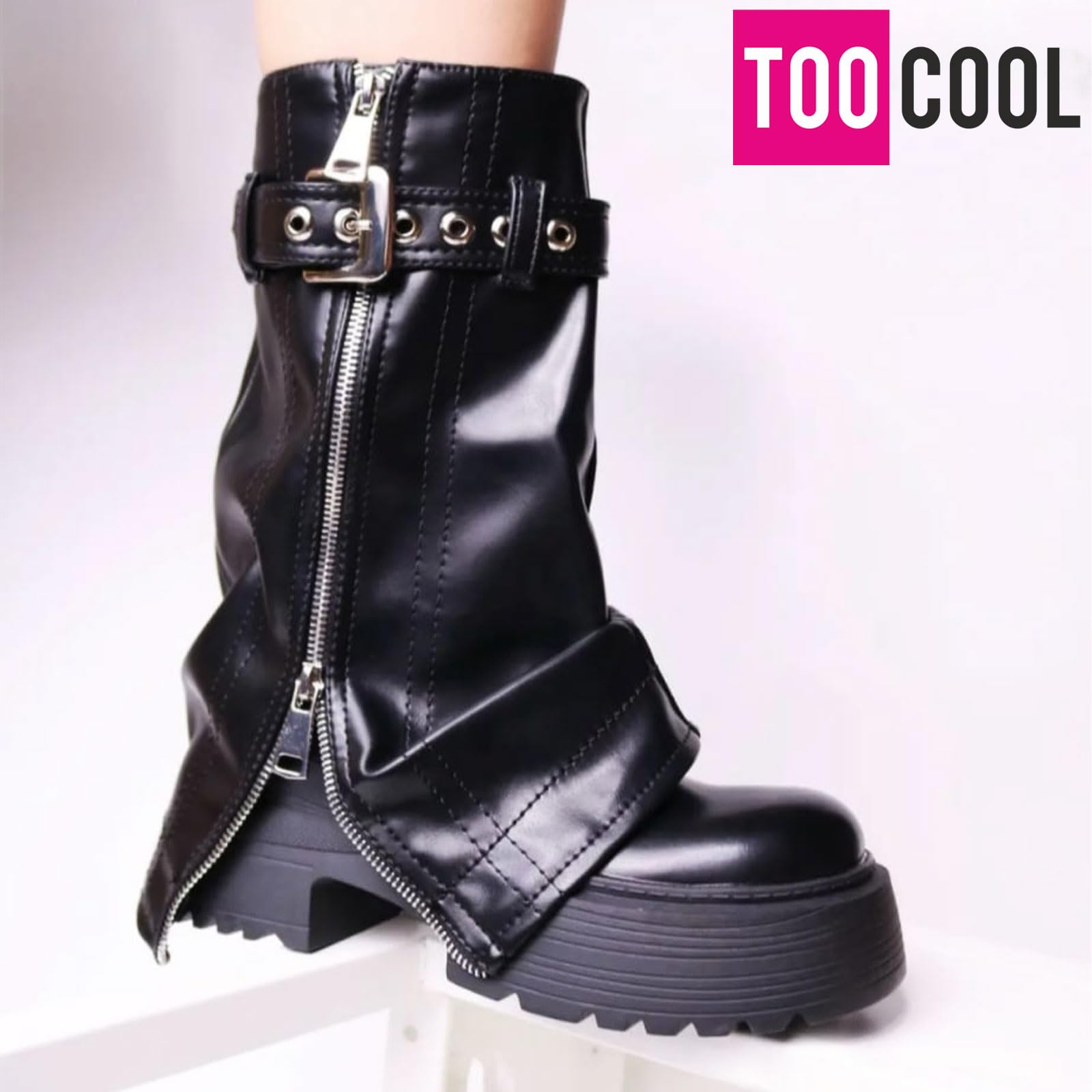 Toocool Stivali stivaletti da donna biker anfibi motociclista zip K-17