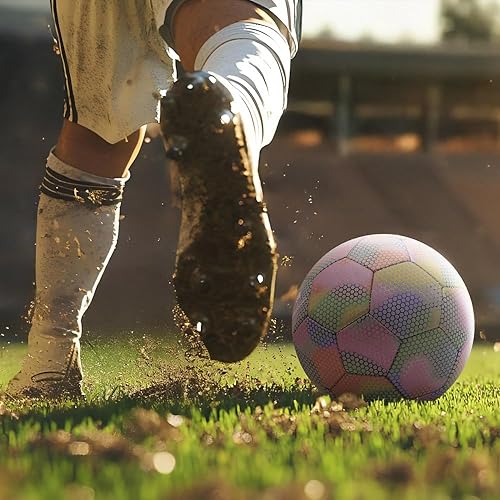 Miniatura 7 de Balón de fútbol reflectante con bomba, brillante tamaño 5 para niñas, pelota de fútbol de entrenamiento para jóvenes y adultos